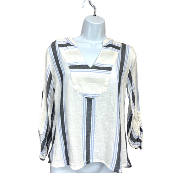 SzPS Loft Striped V-Neck Long Sleeve 3/4 Sleeve Top - Picture 3 of 5